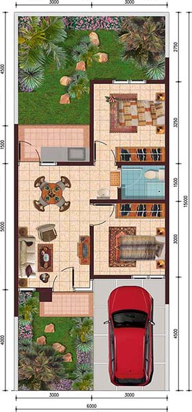 Denah-Rumah-cluster-Courtyard Tipe 45